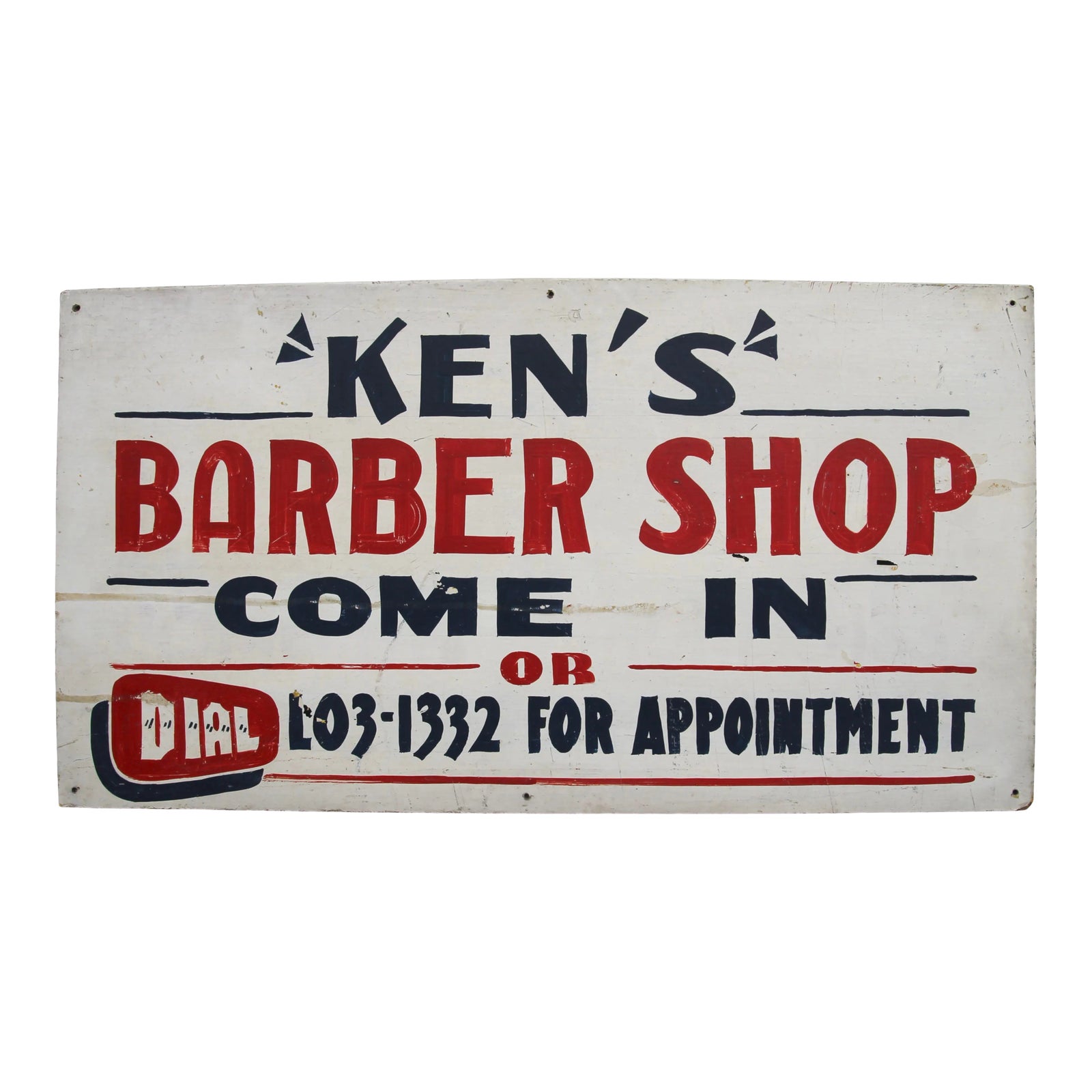 Circa 1950s Ken's Barber Shop Sign Chairish