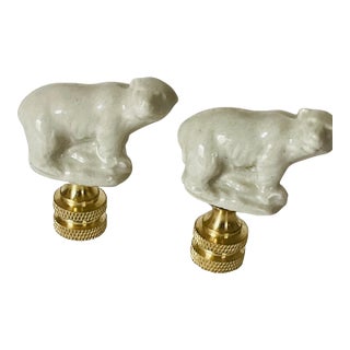 Antique Porcelain Polar Bear Figurines Lamp Finials Pair For Sale