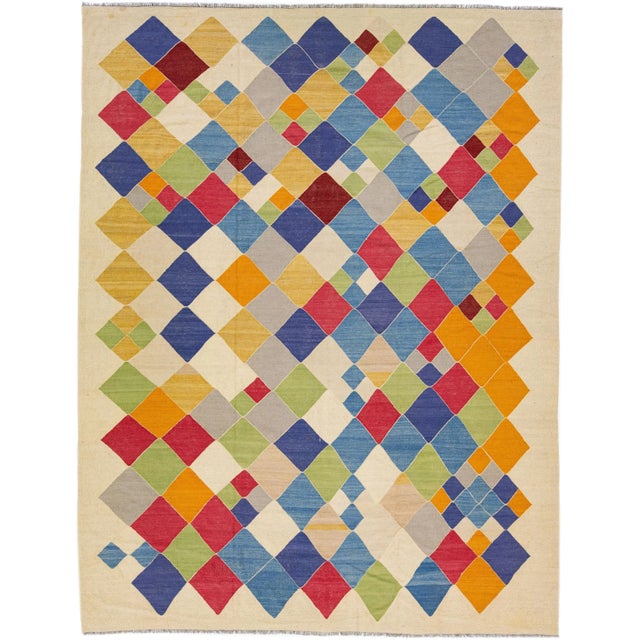 Textile 2010s Modern Kilim Wool Rug Flatweave With Multicolor Design For Sale - Image 7 of 7