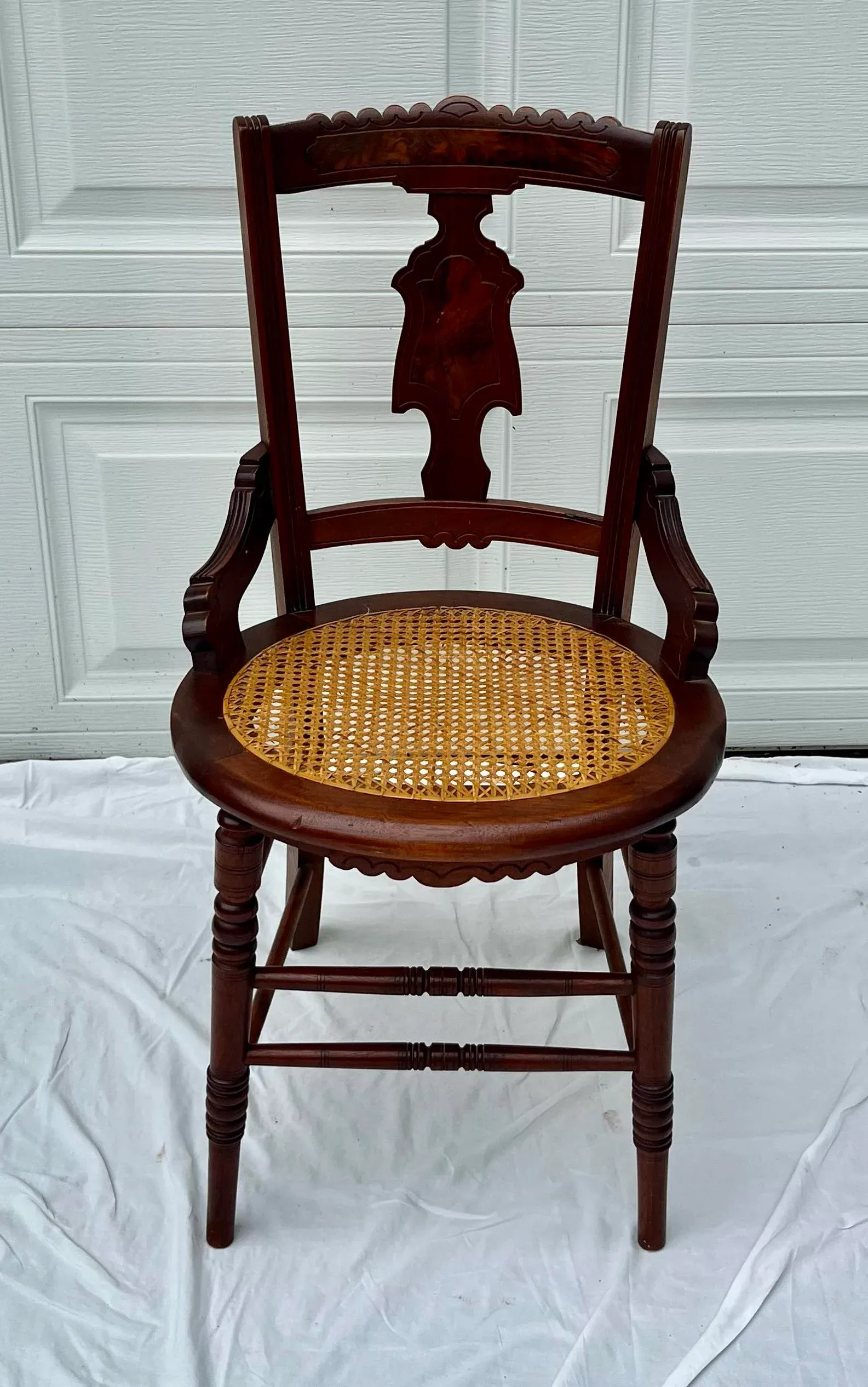 20th Century Victorian Style Walnut and Cane Seat Side Chair