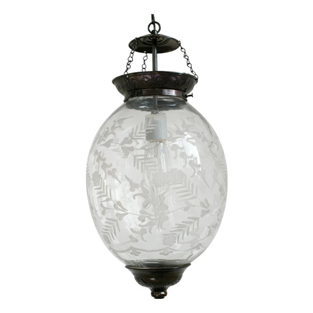Vintage Etched Egg Indian Pendant Light For Sale