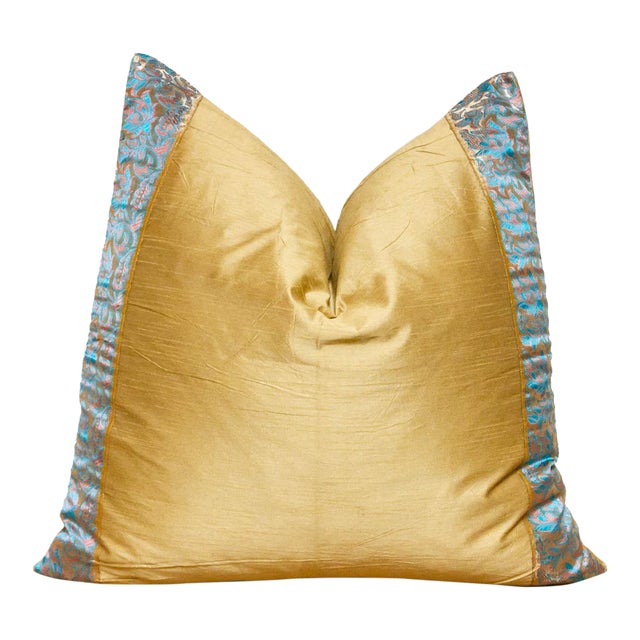 Ochre Festive Silk Euro Pillow Cover For Sale