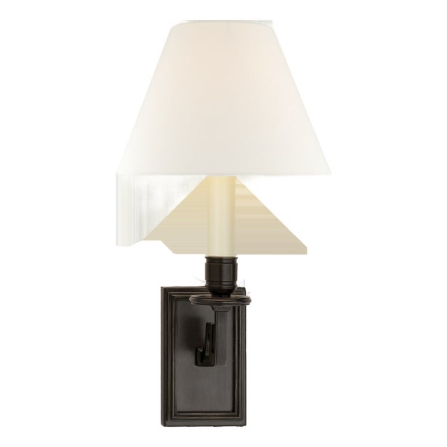Alexa Hampton for Visual Comfort Signature Dean Library Sconce in Gun Metal with Linen Shade For Sale