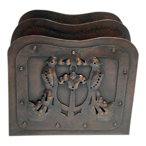 Arts and Crafts Hammered Copper Letter Holder With Love Birds C. 1910