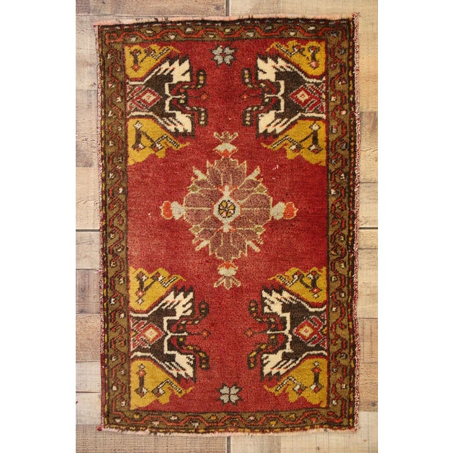 Red Vintage Turkish Yastik Rug - 01'07 X 02'06 For Sale - Image 8 of 8