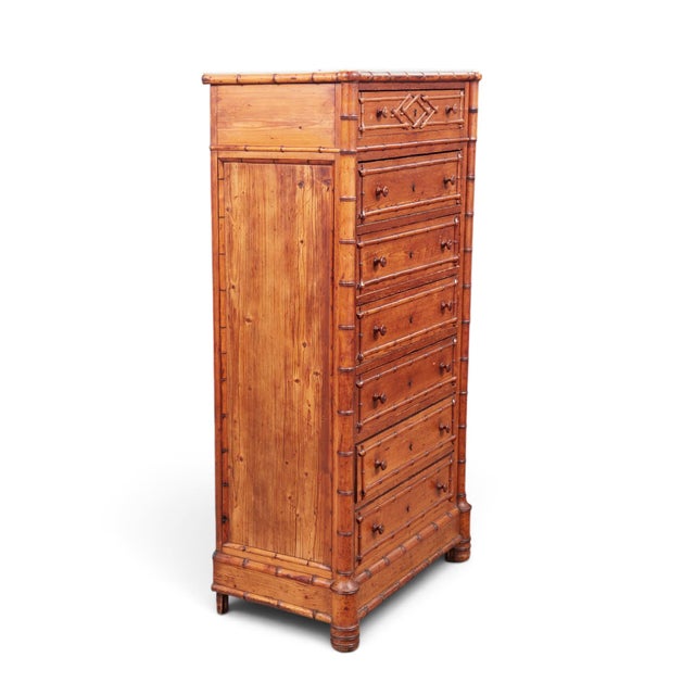 19th Century French Faux Bamboo Semainier Commode–Seven-Drawer Pine Chest For Sale - Image 10 of 11
