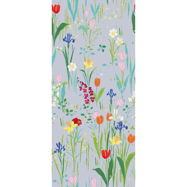 Art Deco Sample - Large Scale, Guermantes Wallpaper by Paule Marrot in Periwinkle Grey For Sale - Image 3 of 3