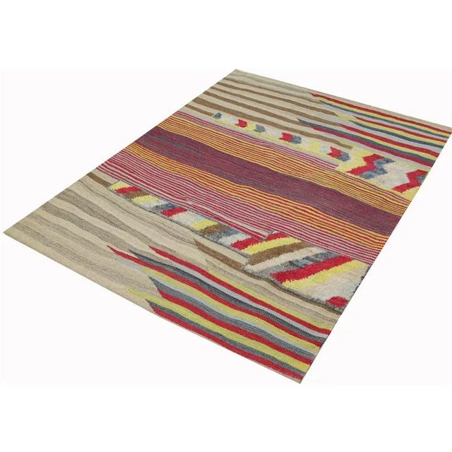 Tribal Handwoven Persian Kilim Area Rug - 4′1" × 5'6″ For Sale - Image 3 of 7