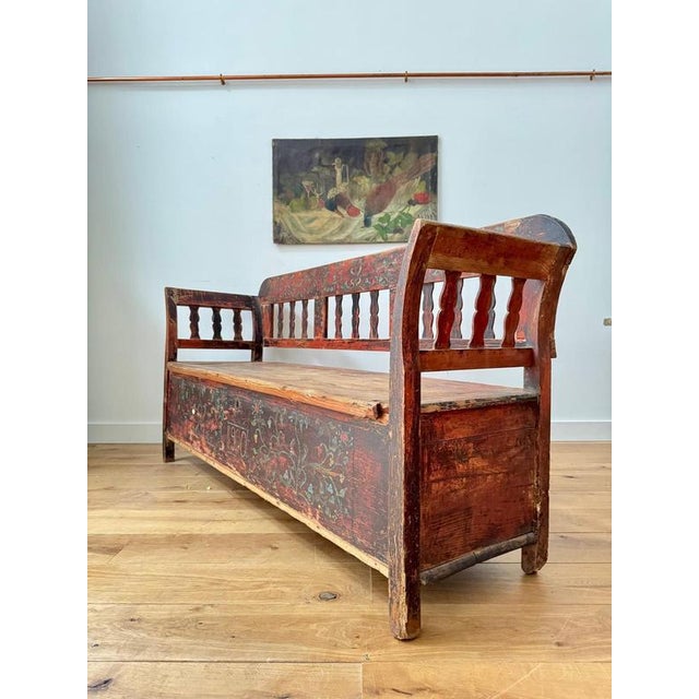 Norwegian Marriage Hand Painted Bench For Sale - Image 4 of 10