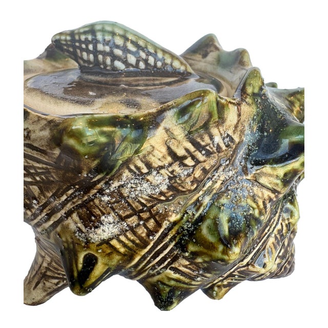 Forest Green Ceramic Conch Shell Dish For Sale - Image 8 of 8