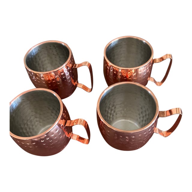 Hammered Copper Moscow Mule Mugs With Stainless Steel Lining, Set of 4 For Sale