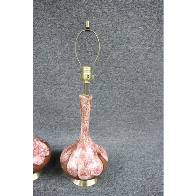 Ceramic Mid Century Paint Decorated Lamps/Pair For Sale - Image 7 of 8