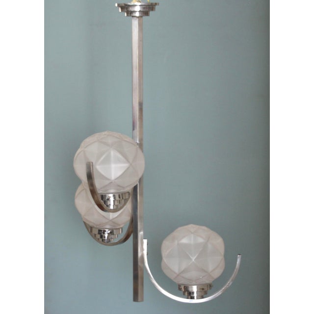 Art Deco Chromed Pendant Lamp with 3 Globes, 1930s For Sale - Image 10 of 10
