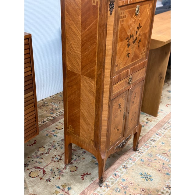 Louis XVI Style Escritoire With Marquetry + Marble, 19th Century For Sale - Image 9 of 12