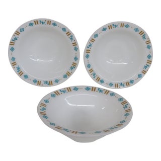 Mid 20th Century Anchor Hocking Fire King 927 Glass Bowls 3pc Set Ludwig and Kibbey Pattern For Sale