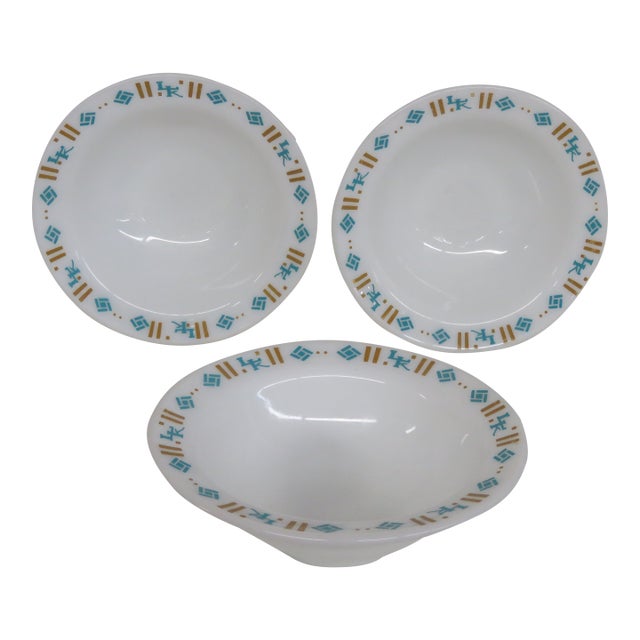 Mid 20th Century Anchor Hocking Fire King 927 Glass Bowls 3pc Set Ludwig and Kibbey Pattern For Sale