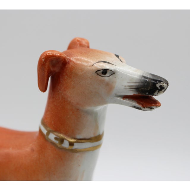 Ceramic Circa 1860-80 English Staffordshire Pair of Standing Whippets For Sale - Image 7 of 9