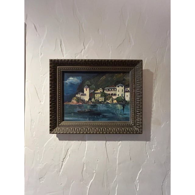 Like a California vacation in a frame! This late 20th Century original oil painting on artist board captures the deep blue...