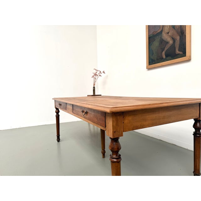 Farmhouse Table with Five Beech Legs and Four Drawers, 1950s For Sale - Image 9 of 18
