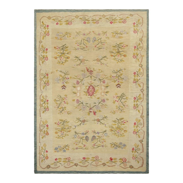 Vintage Bessarabian Kilim in Golden-Beige With Colorful Florals - Rug & Kilim For Sale