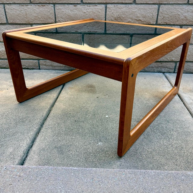 Wood Mid Century Danish Modern Teak & Smoked Glass Coffee / Side Table by Komfort MCM (Unmarked) For Sale - Image 7 of 10