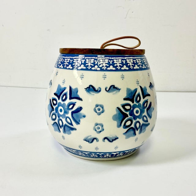 This Scandinavian style ceramic Jar is lovely. It features a hand-painted blue design on an ivory ground. We love the...