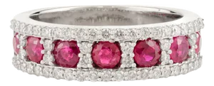 14k White Gold Chunky Ruby and Diamond Band Ring Size 7