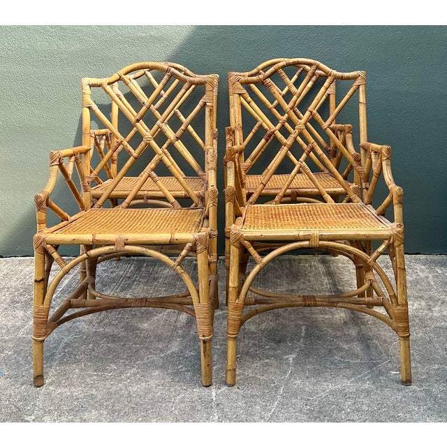 Vintage Chinese Chippendale Rattan Dining Chairs With Cane Seats - Set of 4 For Sale - Image 11 of 12