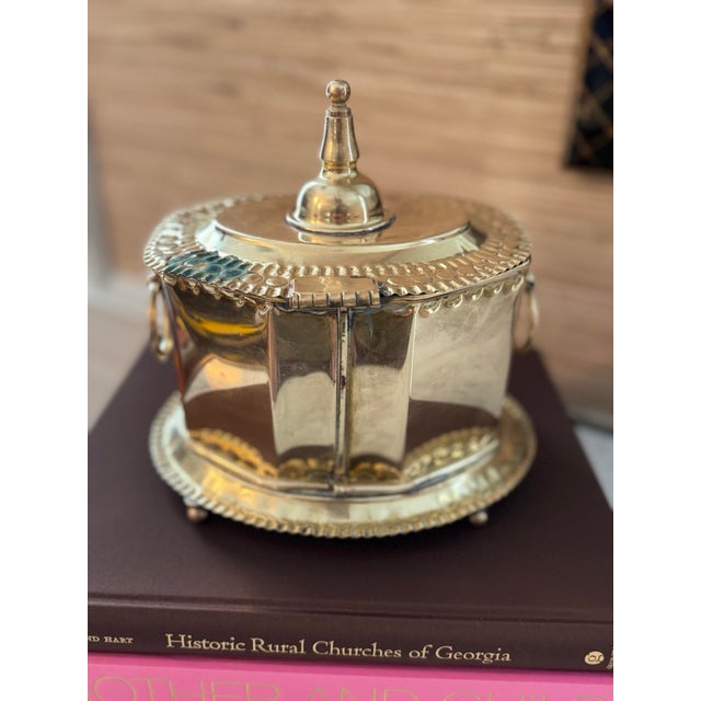 Metal Antique Brass Lidded and Footed Box- Brass Container For Sale - Image 7 of 8