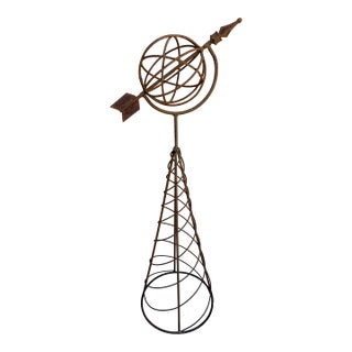 Vintage English Country Classical Wrought Iron Garden Armillary Sundial on Stand For Sale