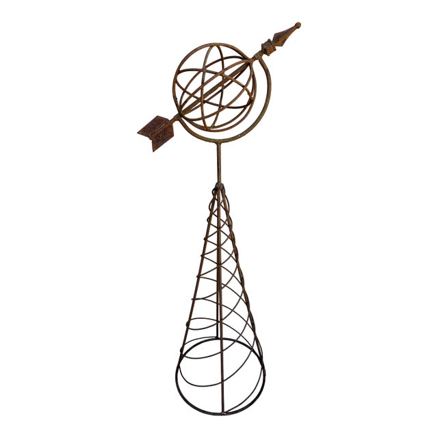 Vintage English Country Classical Wrought Iron Garden Armillary Sundial on Stand For Sale