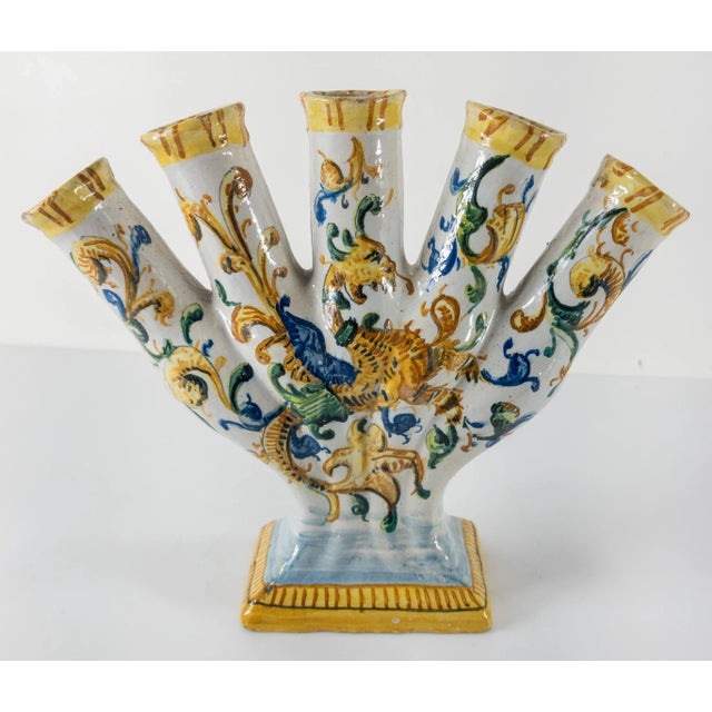 19th/20th Century European Majolica Maiolica Faience Tulipiere Flower Vase For Sale - Image 4 of 13
