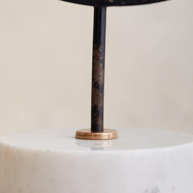 Brass Italian Round Brass Vanity Mirror with Marble Base, 1950s For Sale - Image 8 of 9