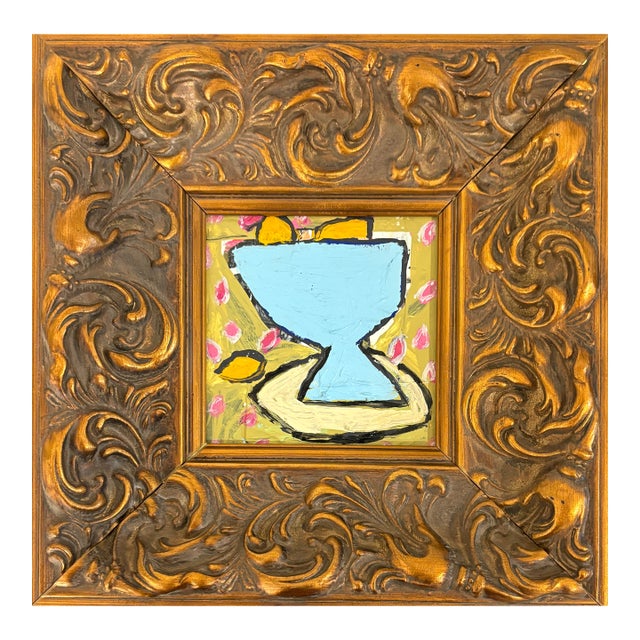 Sarah Trundle, Contemporary Abstract Still Life, Framed, "Lemons in Blue Bowl" For Sale