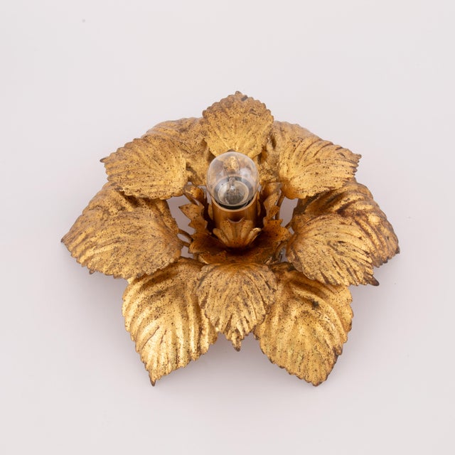 Mid-Century Modern Vintage Italian Gold Leaf Flush Mount or Wall Sconce by Masca, 1970s For Sale - Image 3 of 8