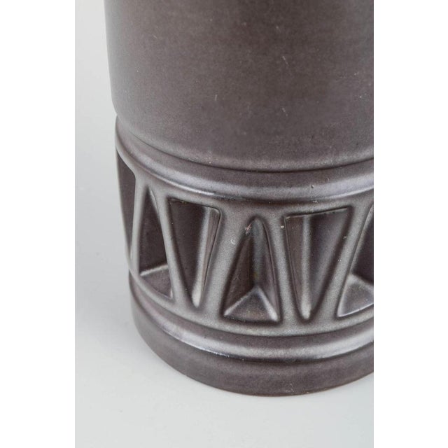 Cylindrical Stoneware Vase with Geometric Relief by Irma Yourstone for Upsala Ekeby, 1960s For Sale - Image 3 of 5