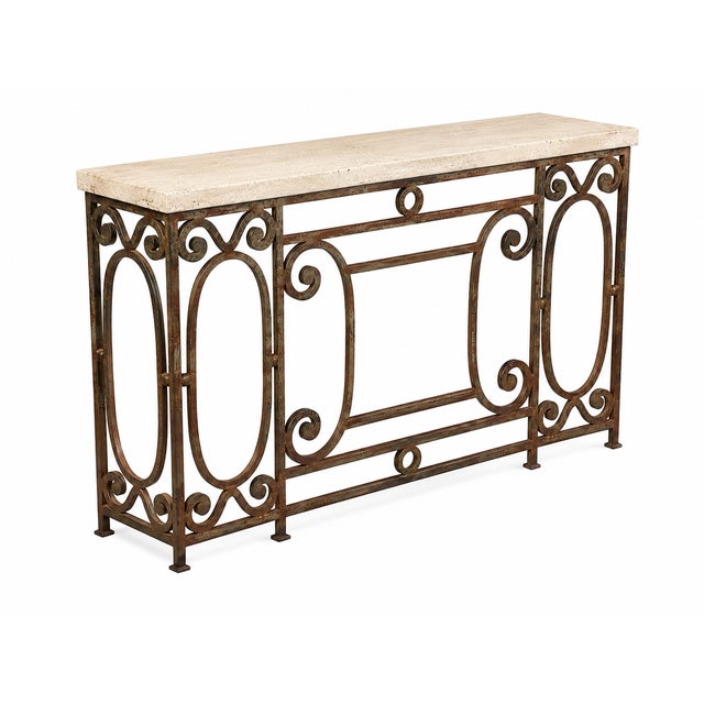 Timeless craftsmanship meets architectural elegance in The Scroll Console. Featuring a hand-forged iron base with graceful...
