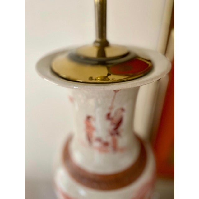 Wood Vintage Red Asian Crackle Glaze Lamp in the Style of Norman Perry For Sale - Image 7 of 10