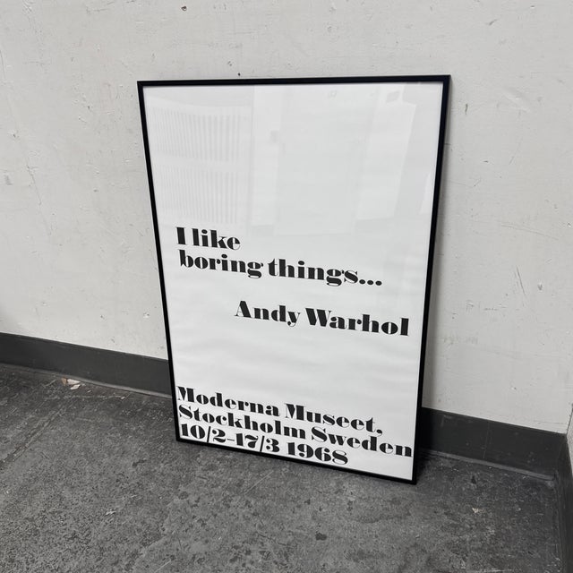 Modern Andy Warhol “I Like Boring Things” Exhibition Poster Print, Framed For Sale - Image 3 of 12