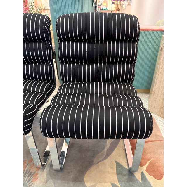 Set of Four 1970's Pace Collection Mariani Lugano Cantilever Dining Chairs in Black/White Stripe For Sale In New York - Image 6 of 12