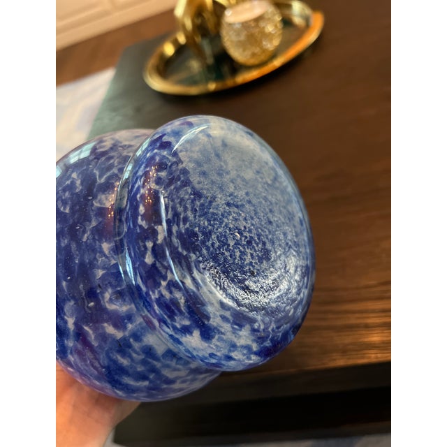 Glass Contemporary White and Cobalt Blue Vase Polish Glass For Sale - Image 7 of 8