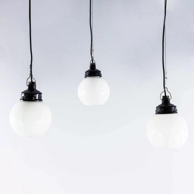 Small Industrial Opaline Globe Pendant Lamp, 1940s For Sale - Image 17 of 17