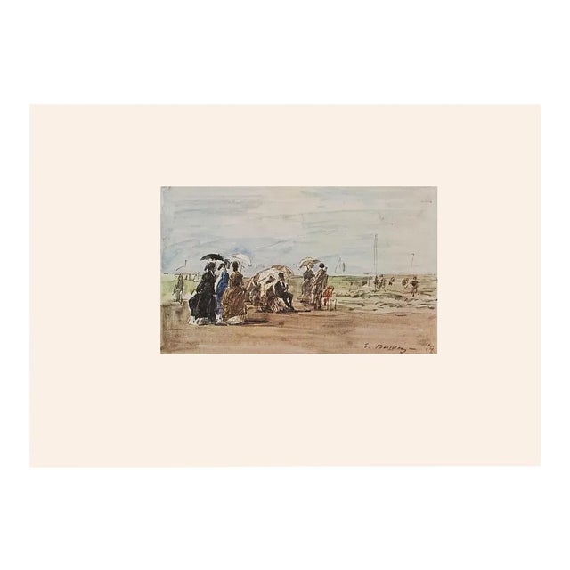1959 After Eugene Boudin, "On the Beach" Vintage Impressionist Full-Color Hungarian Print For Sale
