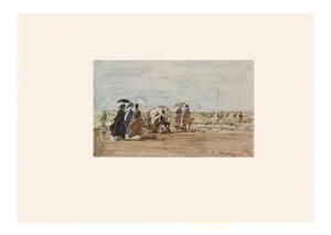 1959 After Eugene Boudin, "On the Beach" Vintage Impressionist Full-Color Hungarian Print