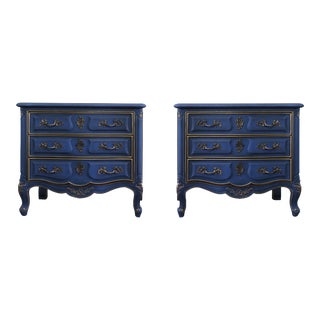 Vintage Pair of French Style Blue Nightstands, a Pair For Sale