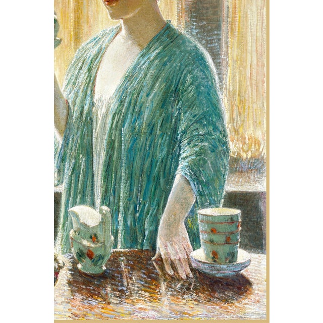 Gold 1912 Vintage Tea Set Art Print, American Impressionist Woman Portrait by Childe Hassam - 28" X 28" For Sale - Image 8 of 9