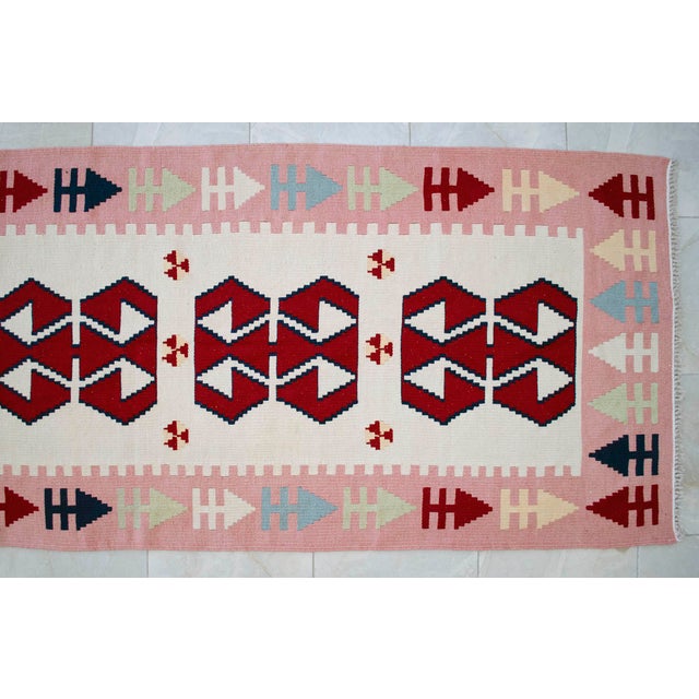 Vintage Turkish Hand Woven Kilim Rug. Flat Weave Hallway Rug Kitchen Decor - 3′3″ × 9′6″ For Sale - Image 14 of 16