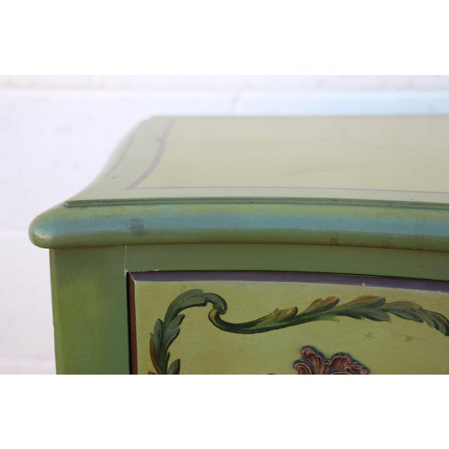 French Provincial 1950s French Provincial Hand-Painted Green Tall Chest of Drawers For Sale - Image 3 of 18