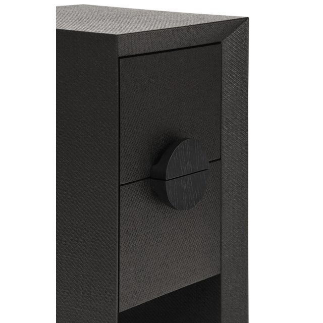 Worlds Away Matthew Izzo Home Parker Black Painted Grasscloth Side Table With Black Oak Handles For Sale - Image 4 of 6