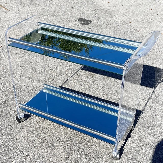 Postmodern Postmodern Lucite Mirrored Bar Cart For Sale - Image 3 of 4
